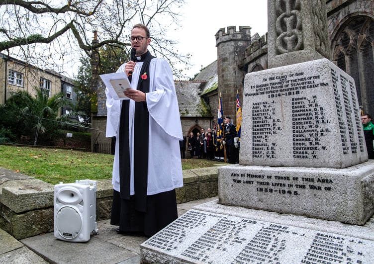 The Rev Jonathan Huff, the vicar of St Austell Parish, during the remembrance ceremony. Picture: St Austell Town Council/Paul Williams