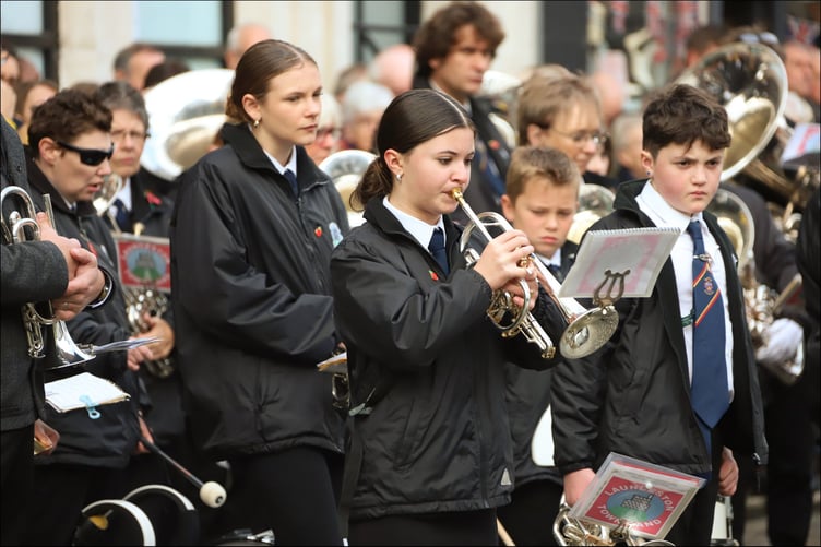 Launceston Town Band's Elsie Crane plays the Last Post. (Picture: John Ellacott)