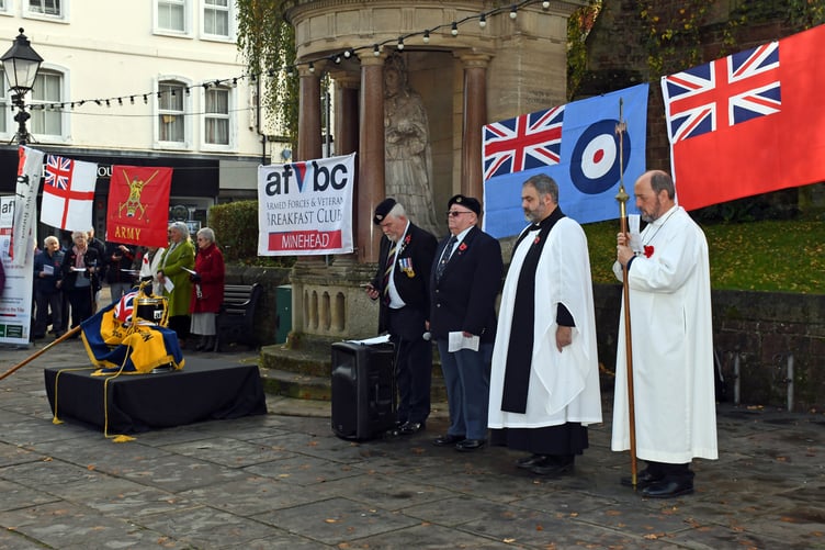 Remembrance Sunday in Minehead began with a drumhead service in Wellington Square. PHOTO: Peter Mather.