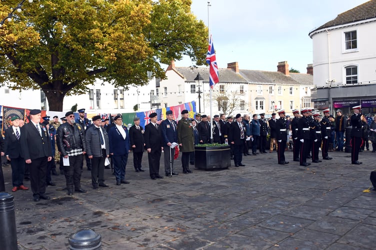 Crowds attended a drumhead service in Wellington Square, Minehead, on Sunday morning. PHOTO: Peter Mather.