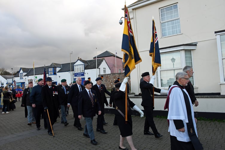A Remembrance Sunday parade through Watchet preceded a service in the Methodist Church. PHOTO: Peter Mather.