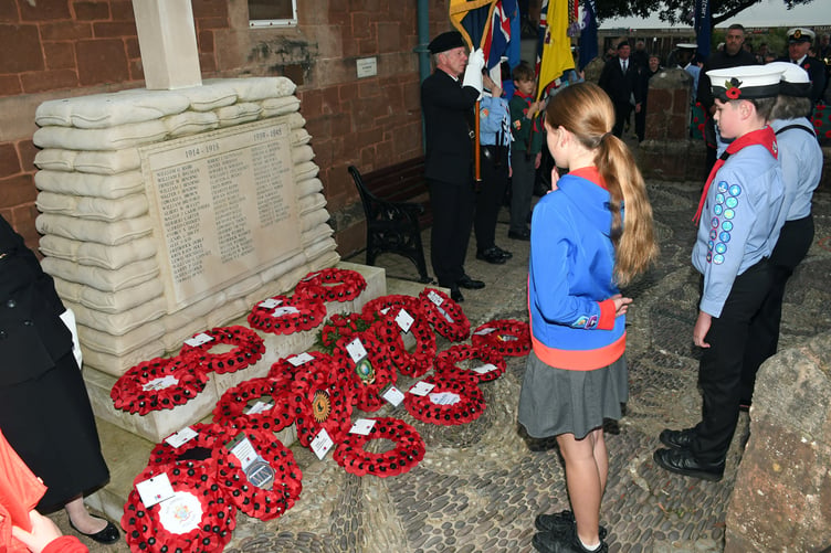 Wreaths were laid at Watchet's war memorial. PHOTO: Peter Mather.