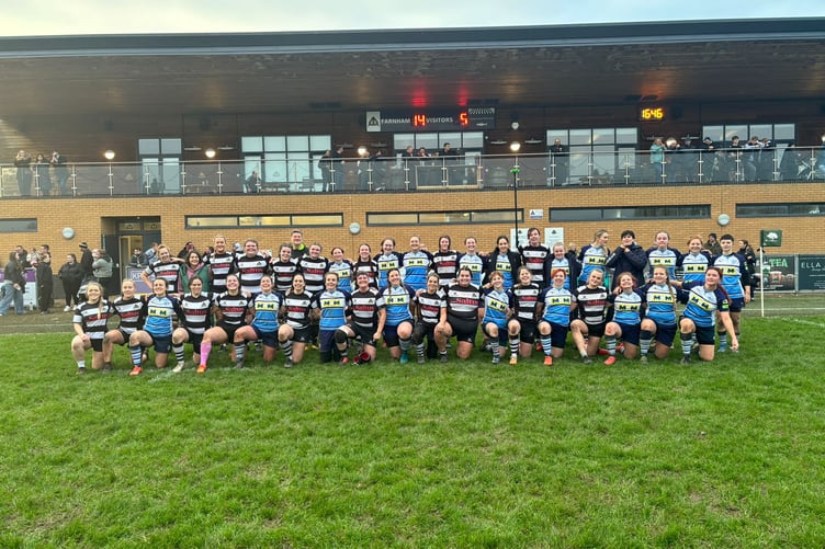 Farnham Falcons' second team and Newbury's second team line up for a photo