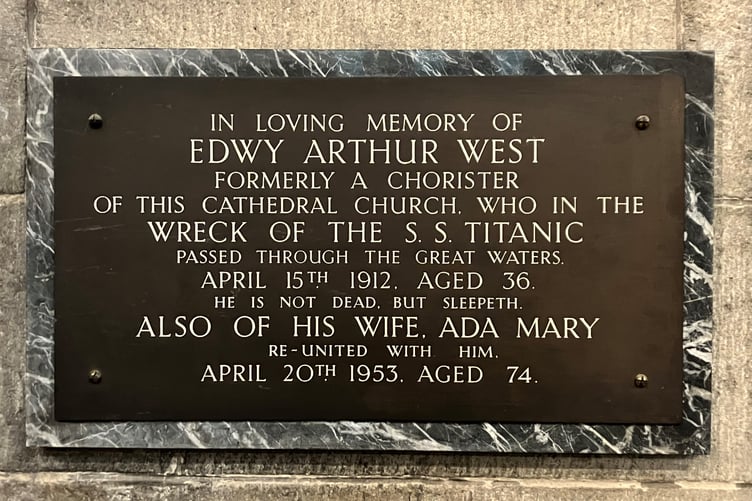 Truro Cathedral's Titanic disaster memorial to Edwy West