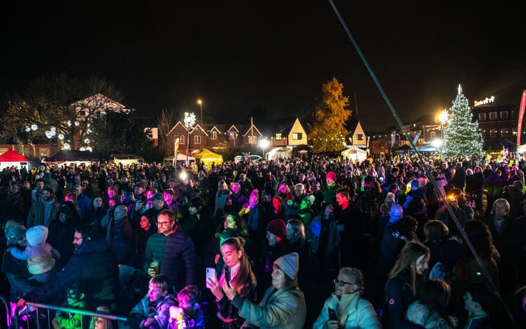 Crowds at Gostrey Meadow for the Farnham Christmas lights switch-on