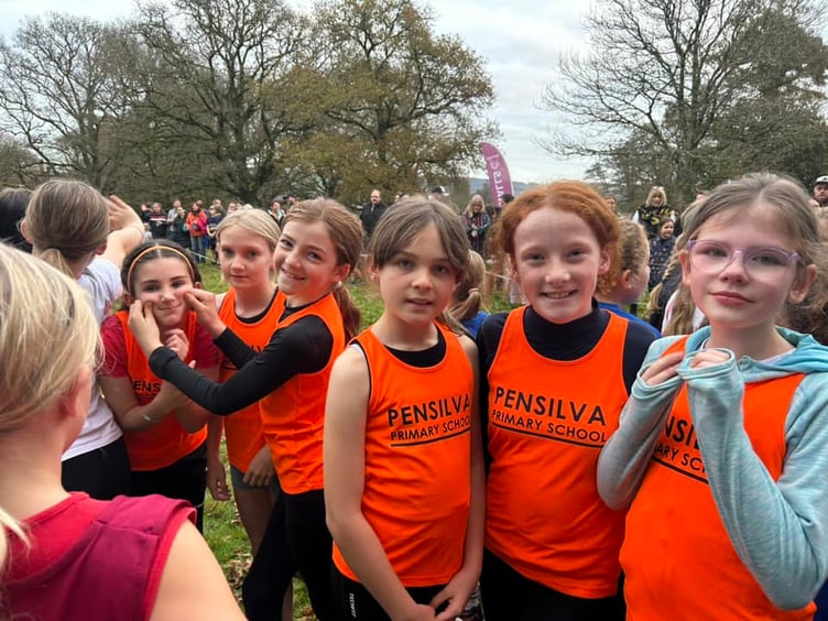 Year 5 & 6 girls from Pensilva Primary School lining up for their race at Lanhydrock