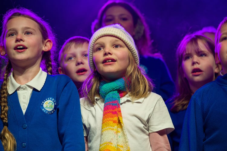 Schoolchildren from Treverbyn Academy – winners of the Cornwall Air Ambulance Sing it Home schools’ competition - perform at Truro BID's Festive Friday and Christmas lights switch-on