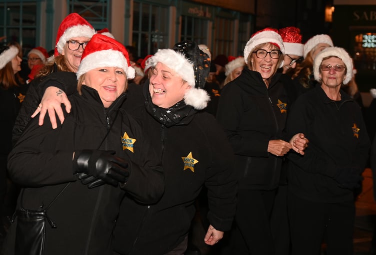 Rock Choir members enjoying Truro's Christmas parade