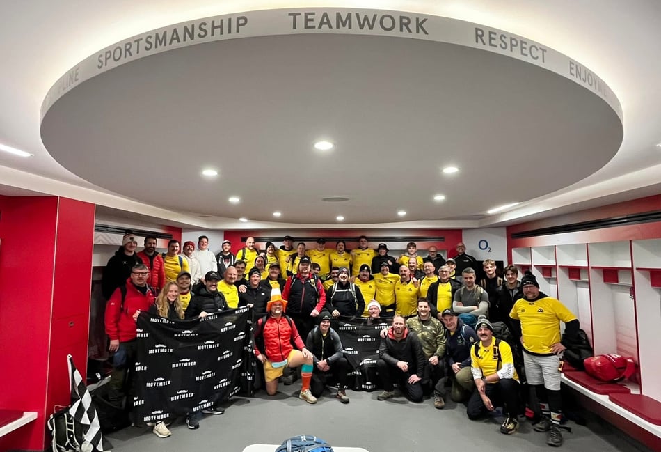 <p>The MoWalk team in the England changing room at Twickenham</p>