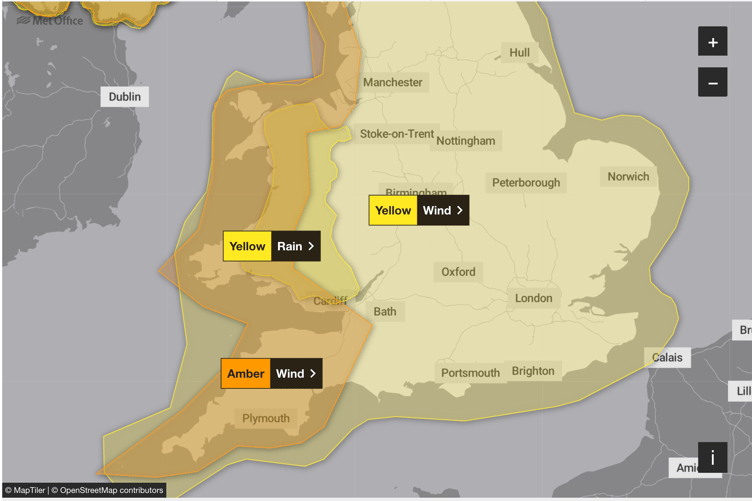 Storm Darragh causes yellow weather warning across the South