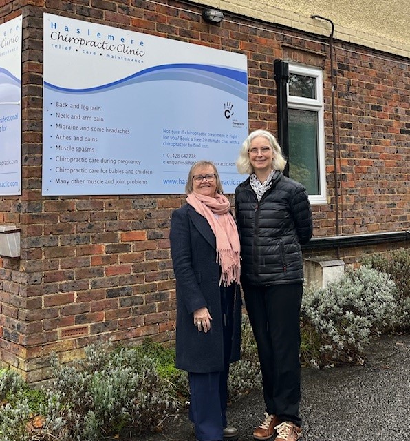 <p>Dr Michelle Carrington and Waverley's Cllr Liz Townsend at Haslemere Chiropractic Clinic, which has benefited from Rural England Prosperity Funding.</p>