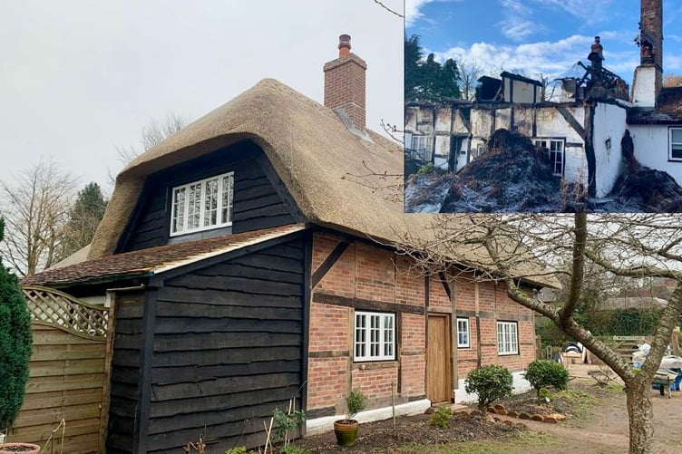 Rose Cottage Clanfield before and after the fire