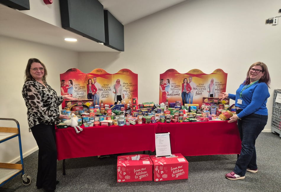 <p>Sian Mills and Macala Cooper with the donations</p>