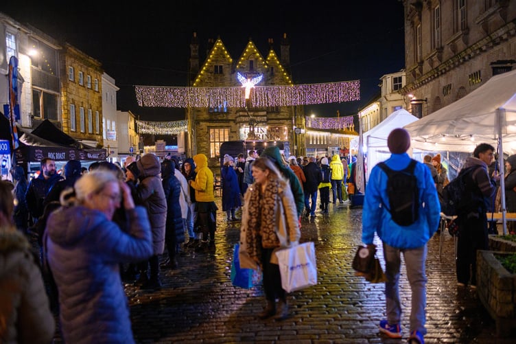 Christmas shoppers at Boscawen Street Market, Truro