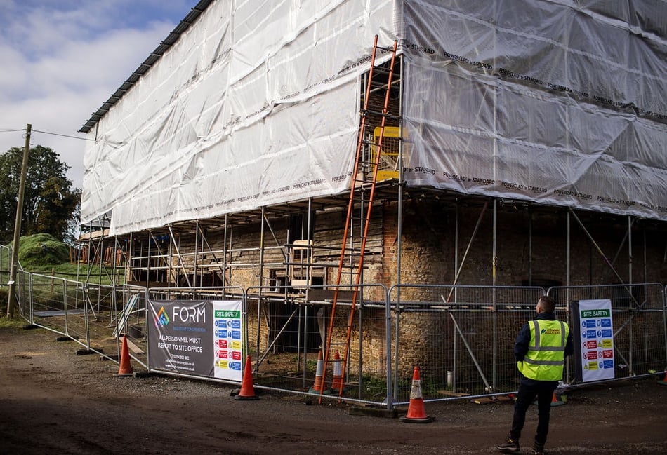 <p>The Pierrepont barn restoration project has begun.</p>