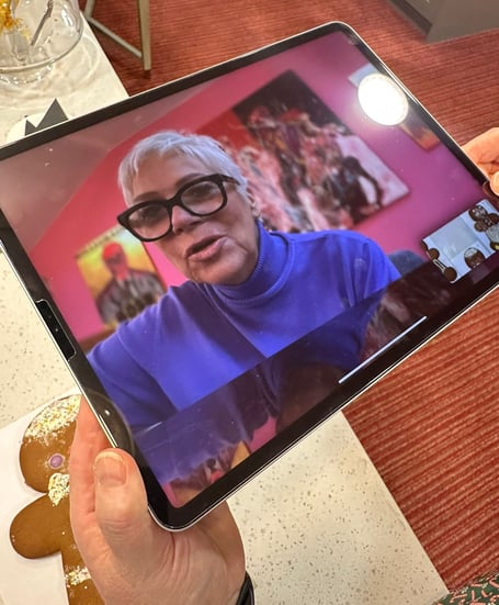 Denise Welch on FaceTime at Silverbirch House care home in Worplesdon