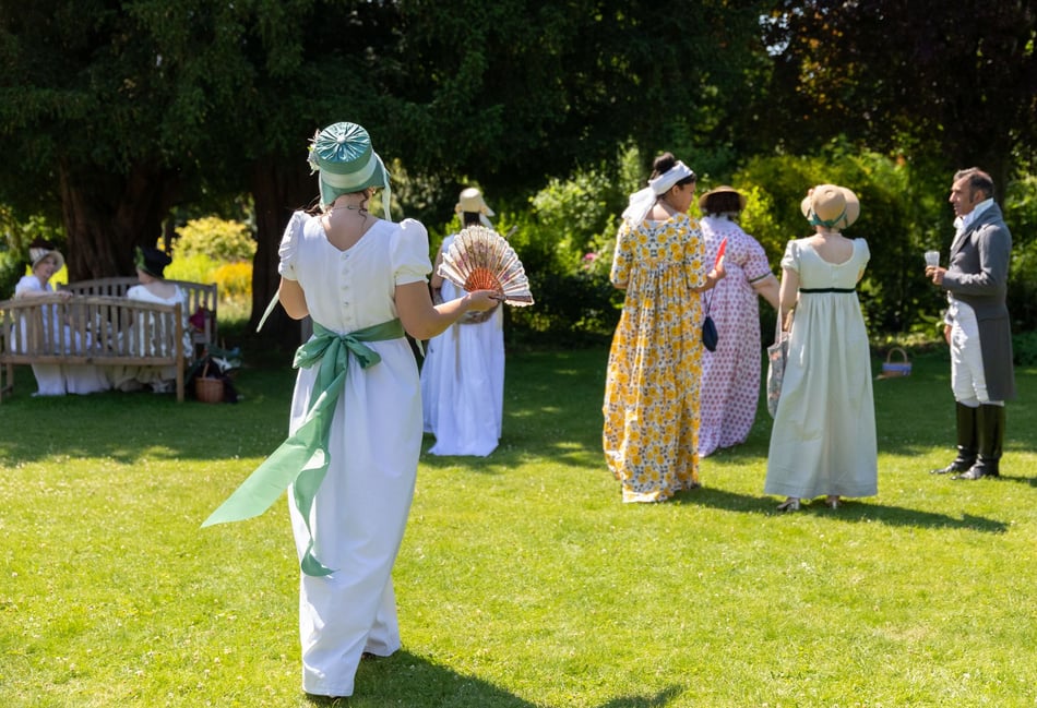 <p>Visitors at Dress-up Day at Jane Austen's House</p>