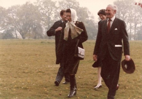 Princess Anne walks from her helicopter to the riding facilities at Broadlands Riding for the Disabled, Medstead, 1984.
