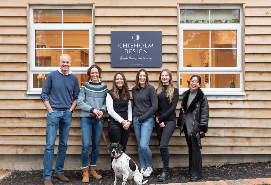 <p>The Chisholm Design team - and dog Inka - at their new premises in Tilford.</p>