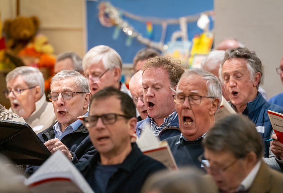 <p>Former choral scholar and Farnham and Bordon MP Gregory Stafford, centre, took part in the workshop (Photo: Simon Claiden/Waverley Singers)</p>