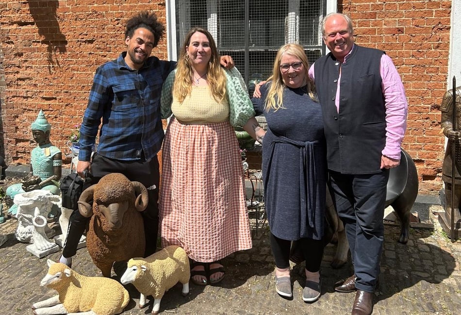 <p>DJ Dev Griffin and Celebrity Antiques Road Trip expert James Braxton with Frankii Stables and Sharon Silver of The Bourne Mill </p>