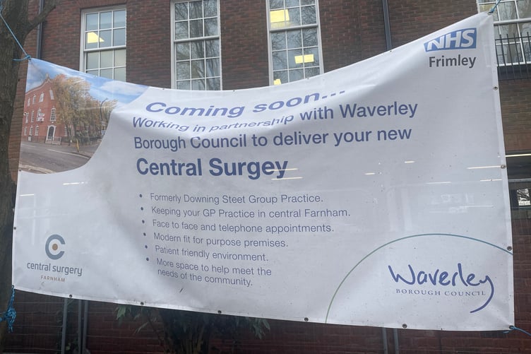 Banner outside new Central Surgery