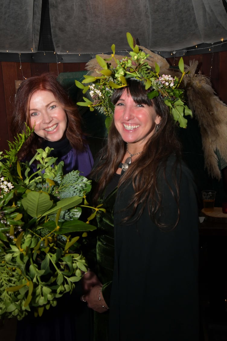 Outgoing Sheppy's wassail queen Emma Sleigh (left) with new queen Em Sibley. PHOTO: Alain Lockyer.