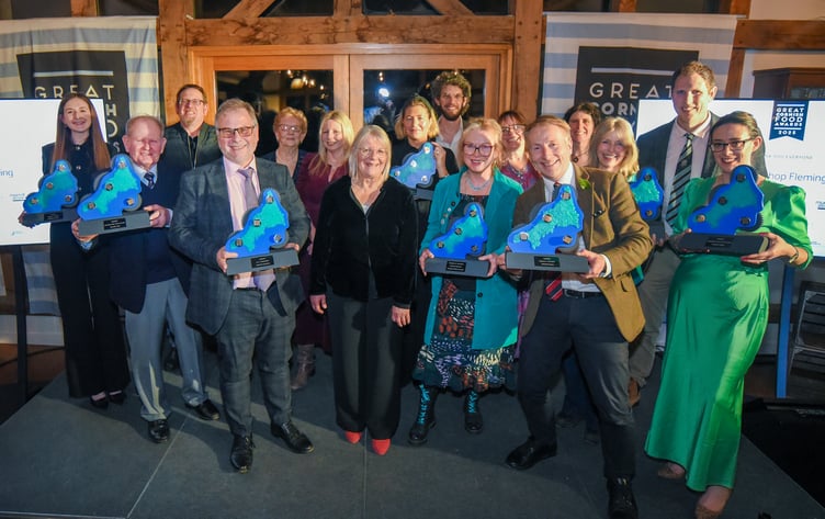 Great Cornish Food Awards - Ruth Huxley (centre) with all winners