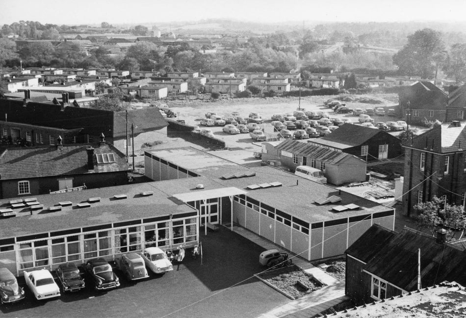 <p>A lofty view of the old Farnham Hospital in Hale Road with the workhouse site just behind, as photographed around 1969 to 1971 and kindly shared with Peeps by Weybourne man Winston Burrows.</p>