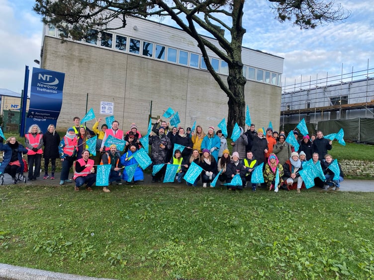 Around fifty people attended the picket line outside Newquay Tretherras