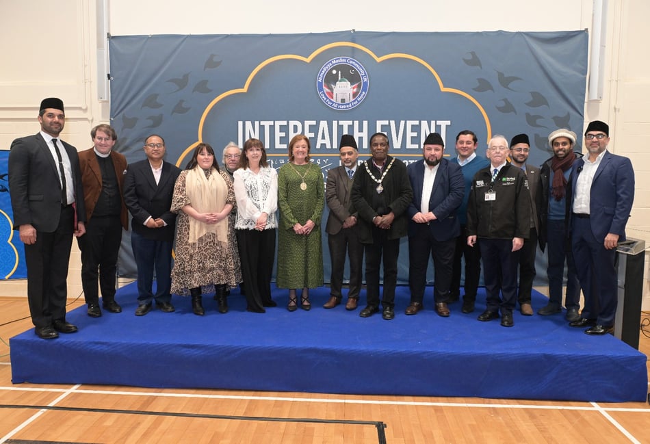 <p>Attendees at the interfaith event at Mubarak Mosque in Tilford.</p>