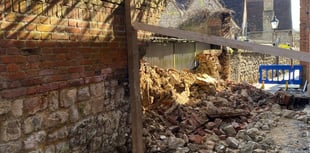 Wall collapse blocks path to St Andrews Church