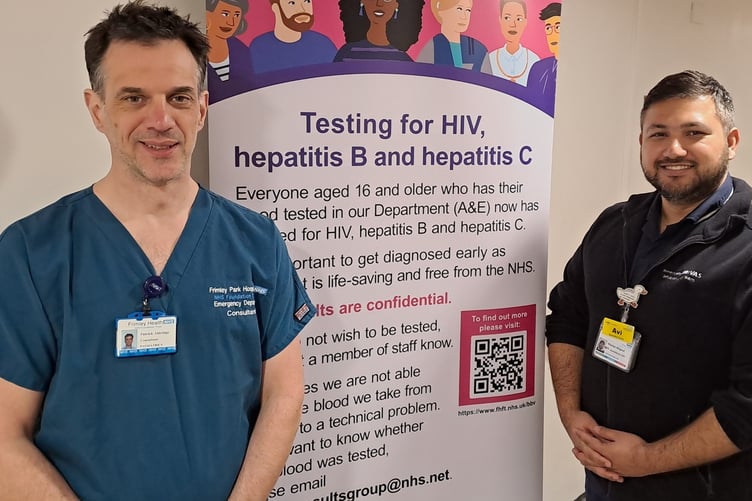Dr Patrick Aldridge, principal investigator for the blood-borne virus project at Frimley Park Hospital, and Avi (Nishan) Khanal, HIV surveillance clinical nurse specialist for Frimley Health.