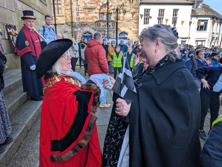 Such is the joy of the occasion and the skill of the children's dancing, that the mayor of Bodmin, Cllr Liz Ahearn can't resist inviting Rev. Elaine Munday to join her for an impromptu dance (Picture: Aaron Greenaway)