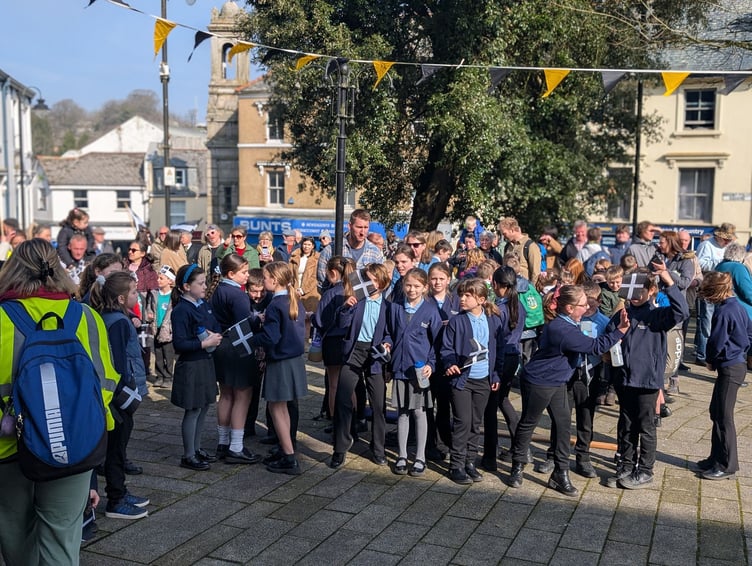 School children enjoying the Bodmin St Piran's Day event wave their Cornish flags (Picture: Aaron Greenaway)