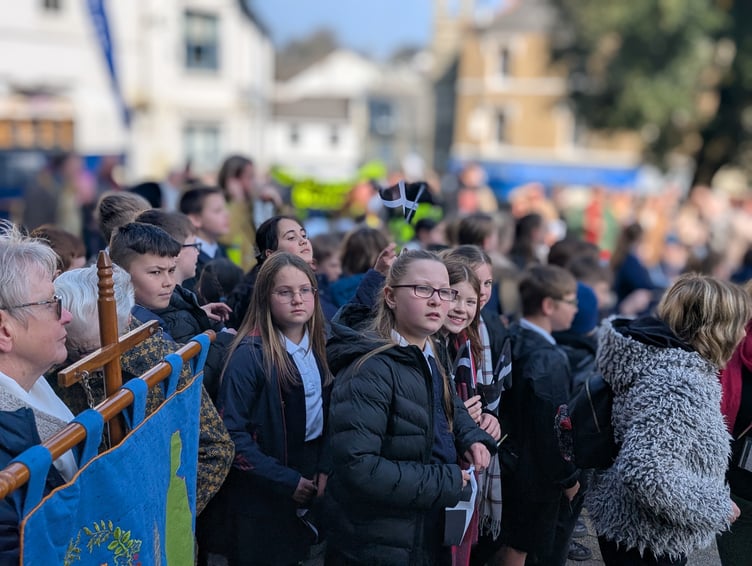 School children look on as the St Piran's Day events prepare to get underway. (Picture: Aaron Greenaway)