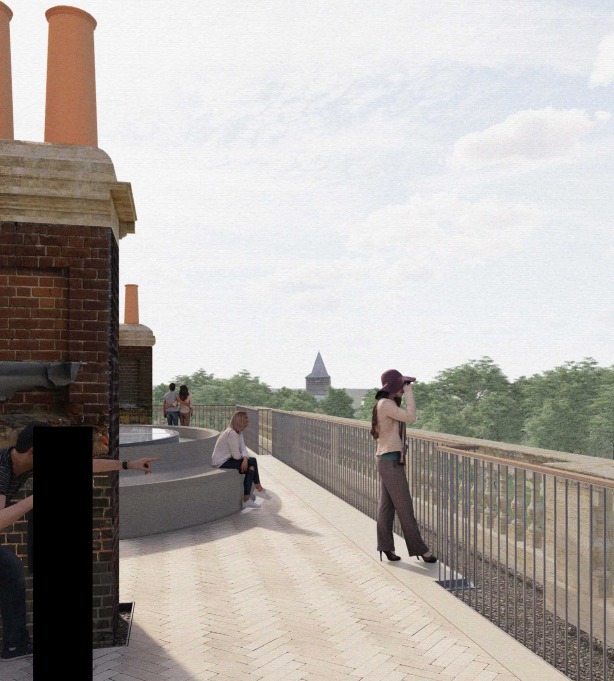 Illustrative views of the terrace balustrade showing existing and proposed modern balustrades at Clandon Park House.