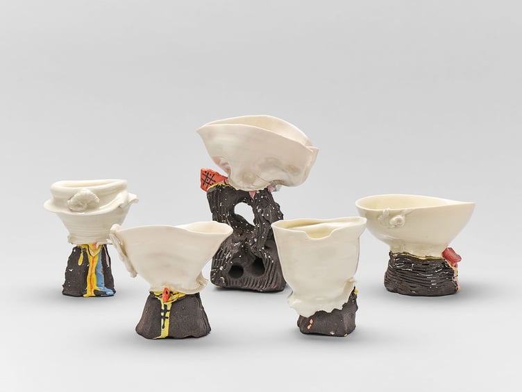 The Seagulls, in porcelain and black clay, by Jess Skelton, March 2025.