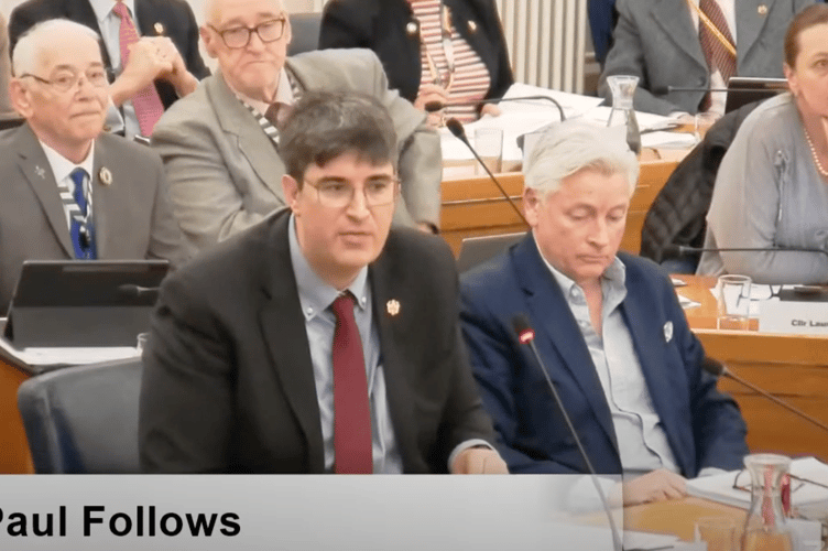 Cllr Paul Follows addresses a special meeting of Waverley Borough Council on March 18, 2025.
