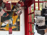Nature art on blocks at Red Cube Gallery in Frensham