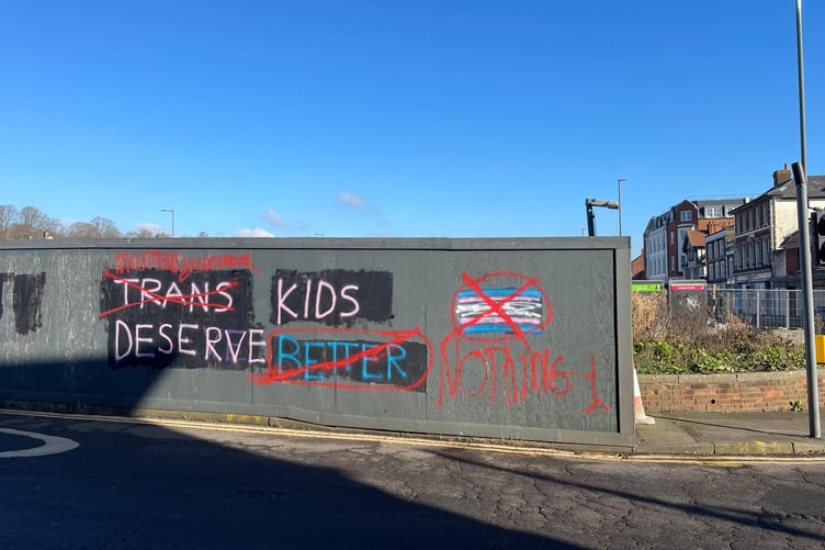 An example of the political graffiti tarnishing Farnham's Woolmead site.