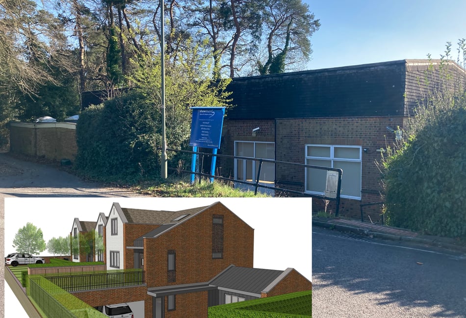 <p>Plans to build three homes (inset) on the site of The Bourne Hall off Vicarage Hall have been approved.</p>