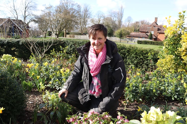Head gardener Jane in the gardens at the College, Lord Wandsworth College.