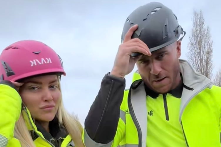 Abbey Moring with her boyfriend. Release date April 8 2025. A glam aesthetician has ditched the salon to join her boyfriend's scaffolding business - and turned the team into social media celebrities who are recognised on the street. Abbey Moring, 27, works part-time for Stellar Scaffolding every week in her pink hard hat to help boost the business' YouTube channel views. Climbing up onto rooftops and buildings to capture videos of the team working, Abbey says the channel has gone "crazy" since it started nine months ago.