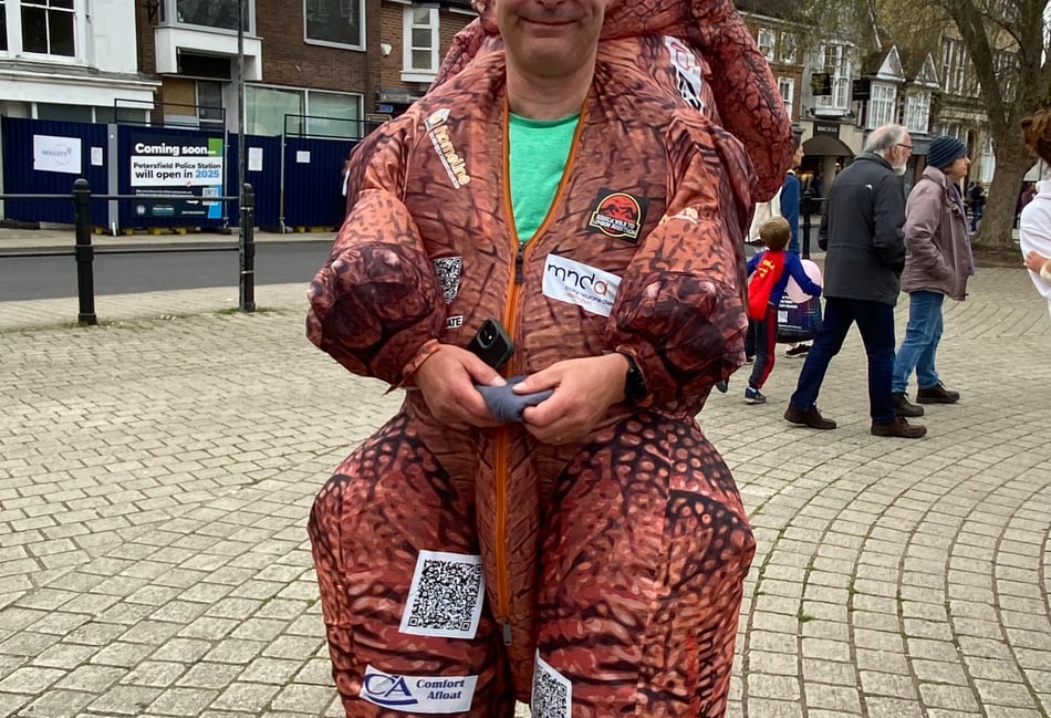 <p>Graeme chose a Triceratops as his dinosaur costume for the walk</p>