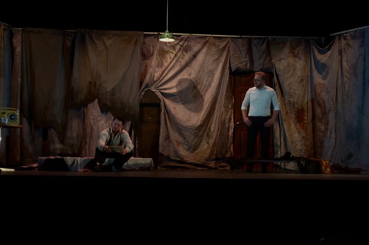 Sam Jollife, left, as Ben, and Nick Rumsby, as Gus, in The Dumb Waiter, The Harlington, Fleet, April 23rd 2025. 