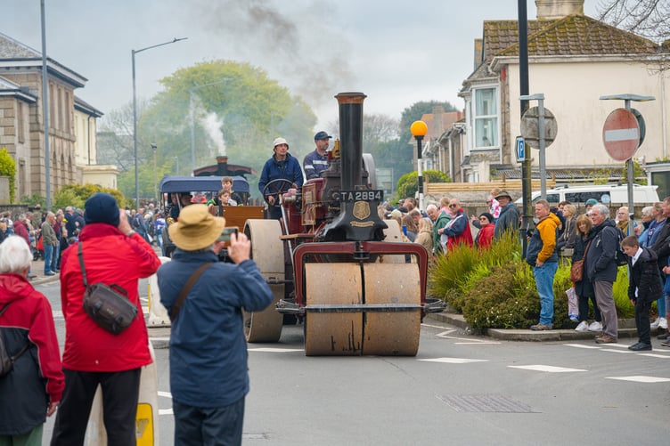 The vintage vehicle parade at Trevithick Day 2025