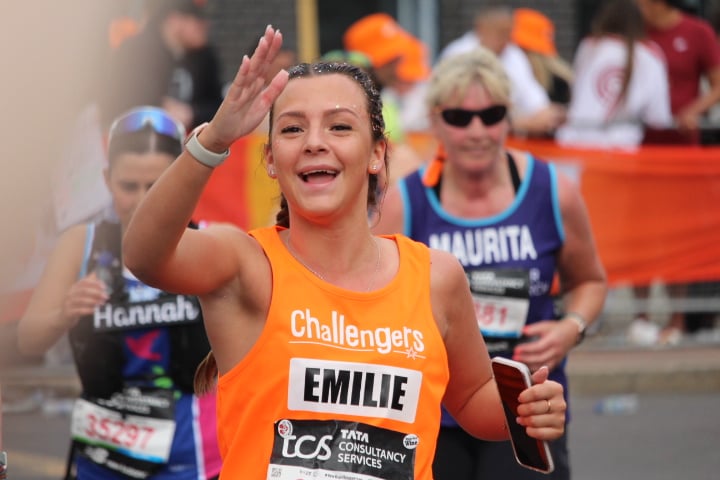 All smiles from Emilie Nicholas at the London Marathon 2025.
