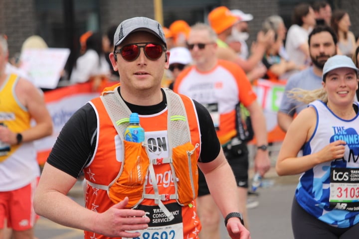 Jon Stevens fully kitted up for the 26.1 miles at the London Marathon 2025.