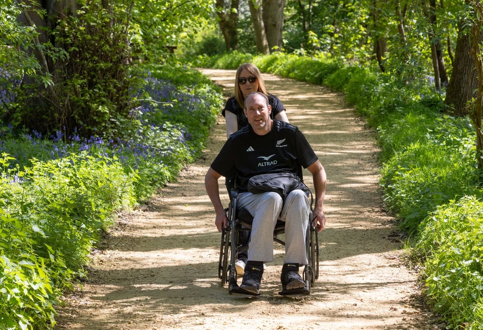<p>Yasmin Broome and Steve Swyer at the new accessible path at Pierrepont Farm</p>